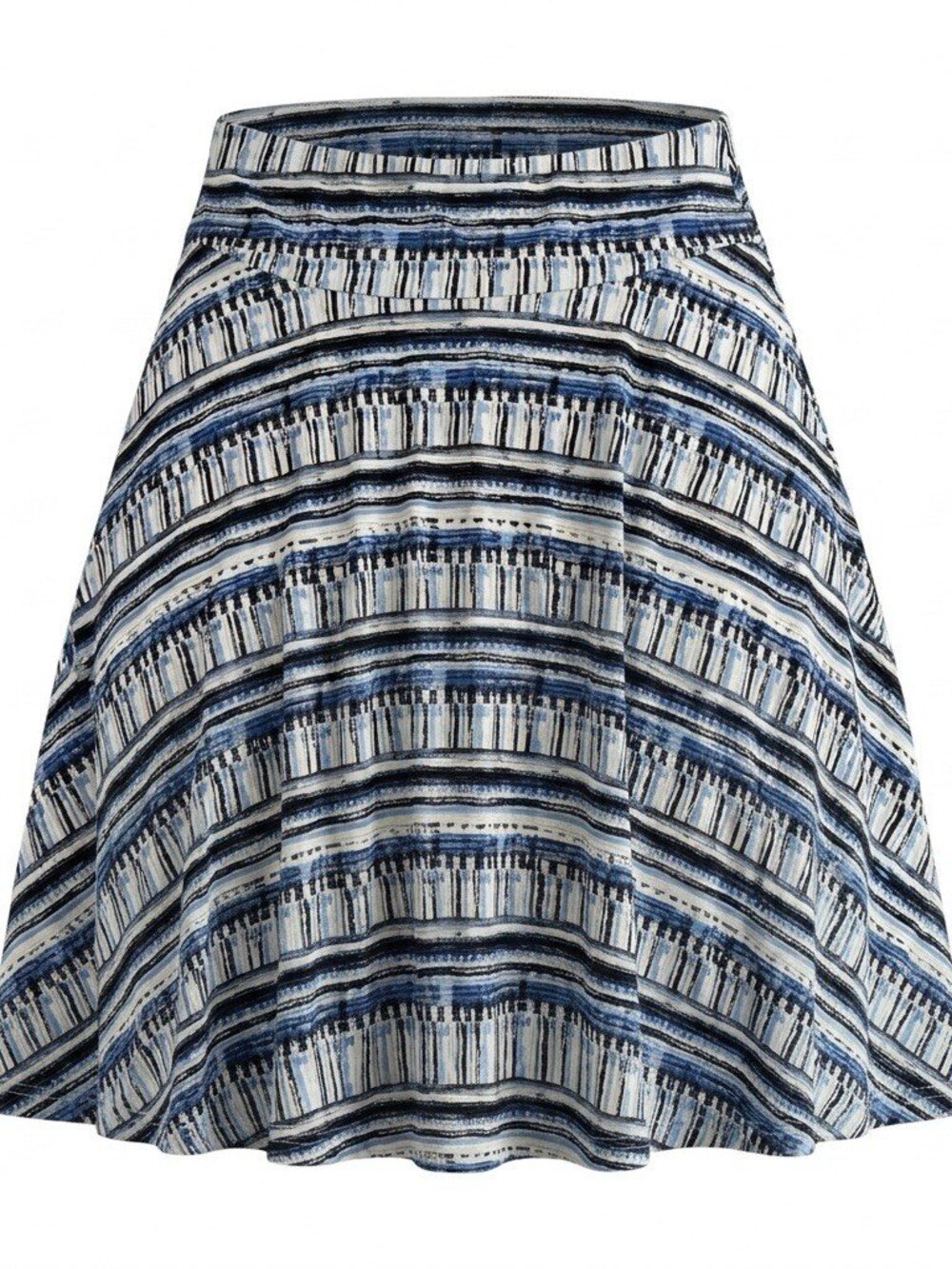 Ashley Blue A-Line Knit Flare Skirt Geometric Stripe Elastic Waist Size XL